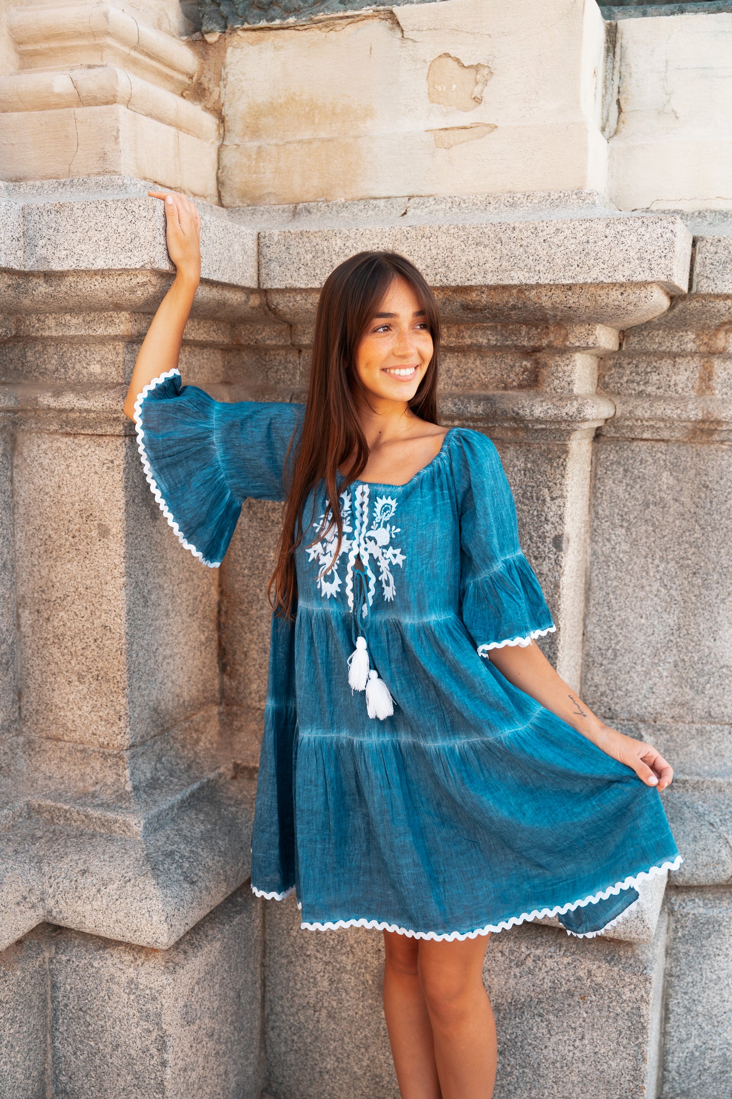 Udaipur Azul Cielo: Vestido 23414- Paquete de 3 (17€/Cada Unidad)
